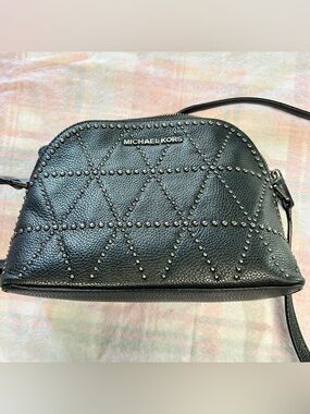 Michael Kors Black Studded Leather Dome Crossbody Bag